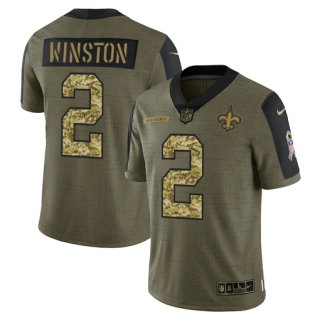 Men's Olive New Orleans Saints #2 Jameis Winston 2021 Camo Salute To Service Limited Stitched Jersey