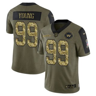 Men's Olive Washington Football Team #99 Chase Young 2021 Camo Salute To Service Limited Stitched Jersey