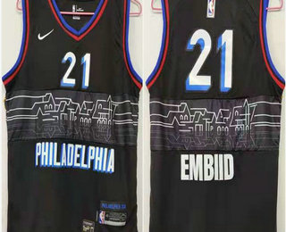 Men's Philadelphia 76ers #21 Joel Embiid NEW Black Nike 2021 Swingman City Edition Jersey