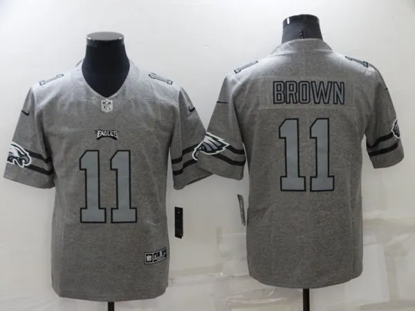 Men's Philadelphia Eagles #11 A. J. Brown Gray Gridiron Team Logo Limited Stitched Jersey
