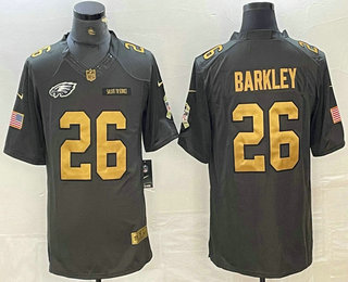 Men's Philadelphia Eagles #26 Saquon Barkley Anthracite Gold 2016 Salute To Service Stitched Nike Limited Jersey
