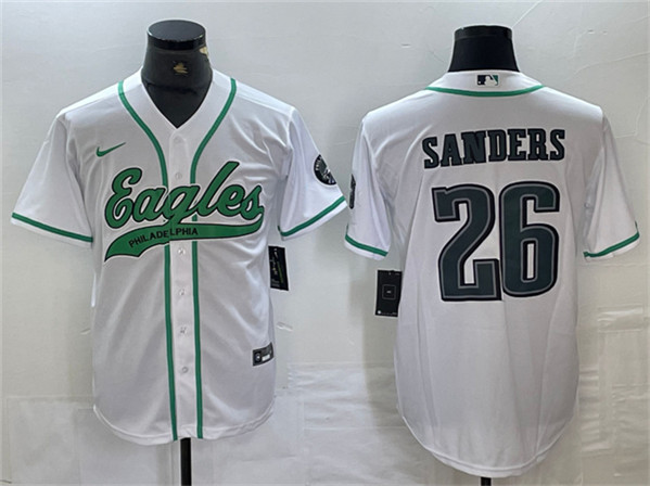 Men's Philadelphia Eagles #26 Saquon Barkley White Cool Base Baseball Stitched Jersey