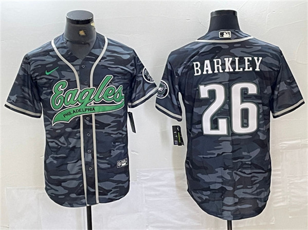 Men's Philadelphia Eagles #26 Saquon Barkley White Gold Cool Base Baseball Stitched Jersey