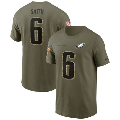 Men's Philadelphia Eagles #6 DeVonta Smith 2022 Olive Salute to Service T-Shirt