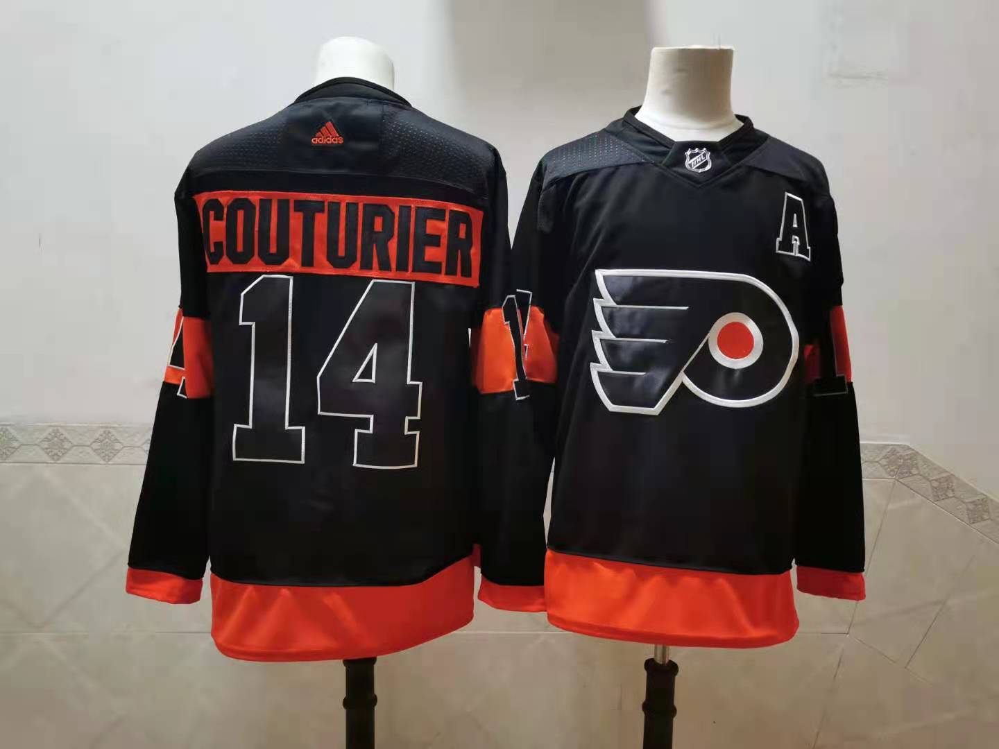 Men's Philadelphia Flyers #14 Sean Couturier Black Adidas 2020-21 Stitched NHL Jersey