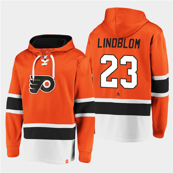 Men's Philadelphia Flyers #23 Oskar Lindblom Orange All Stitched Sweatshirt Hoodie