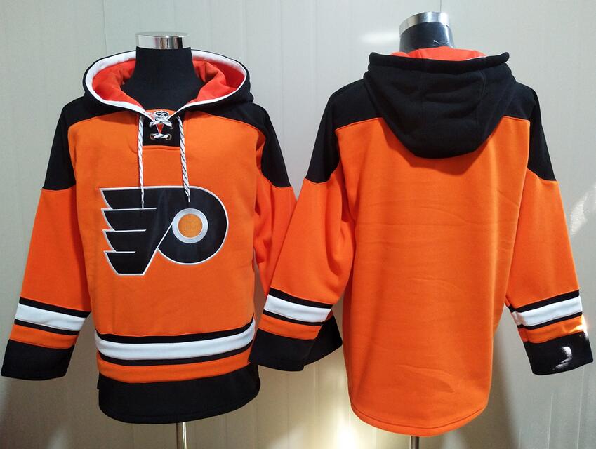 Men's Philadelphia Flyers Blank Orange Black All Stitched Hooded Sweatshirt Ageless Must-Have Lace-Up Pullover Hoodie