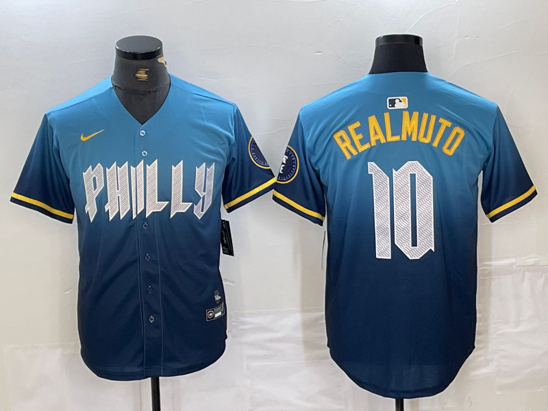 Men's Philadelphia Phillies #10 JT Realmuto Blue 2024 City Connect Limited Stitched Jersey