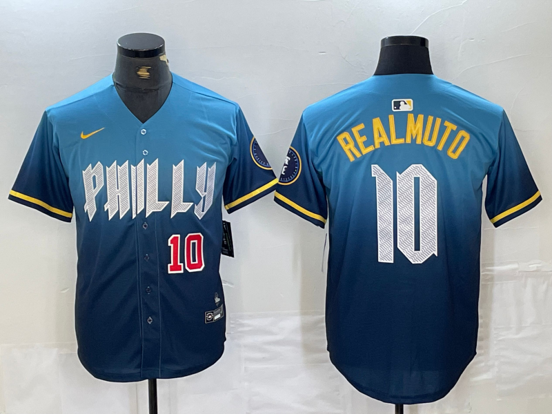 Men's Philadelphia Phillies #10 JT Realmuto Number Blue 2024 City Connect Limited Stitched Jerseys