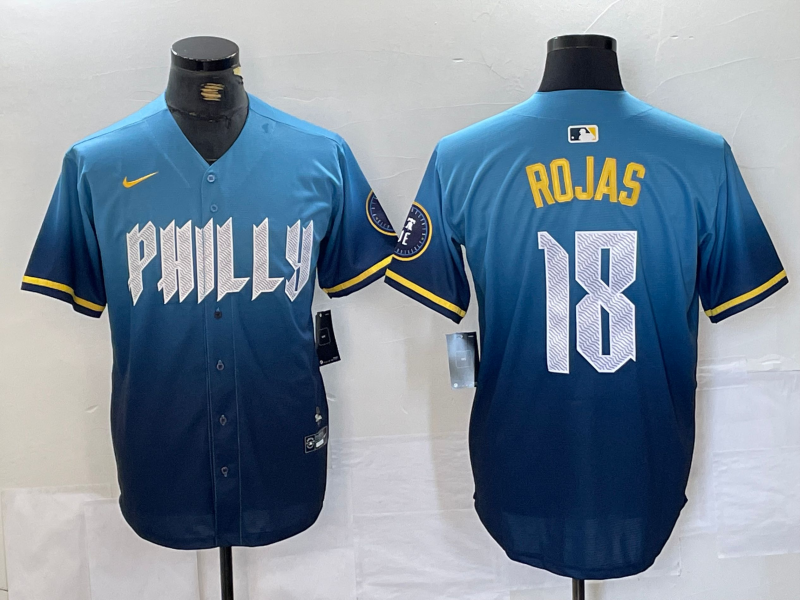 Men's Philadelphia Phillies #18 Johan Rojas Blue 2024 City Connect Limited Stitched Jersey