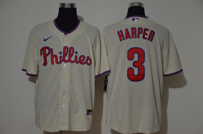 Men's Philadelphia Phillies #3 Bryce Harper Cream Stitched MLB Cool Base Nike Jersey