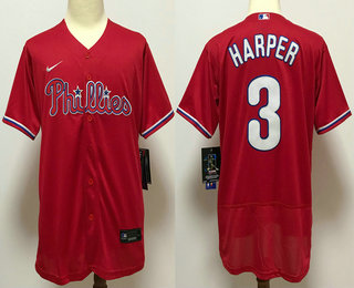 Men's Philadelphia Phillies #3 Bryce Harper Red Stitched MLB Flex Base Nike Jersey