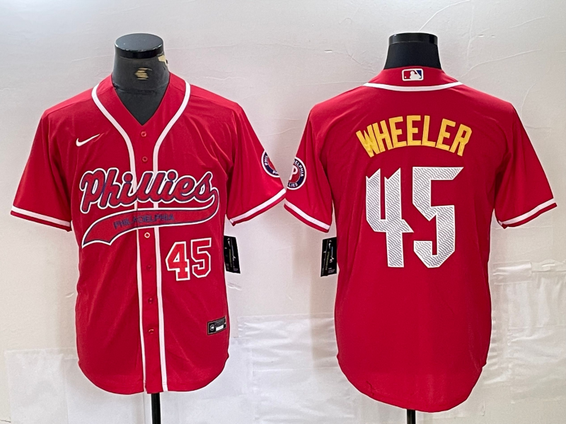 Men's Philadelphia Phillies #45 Zack Wheeler Number Red Cool Base Stitched Baseball Jerseys