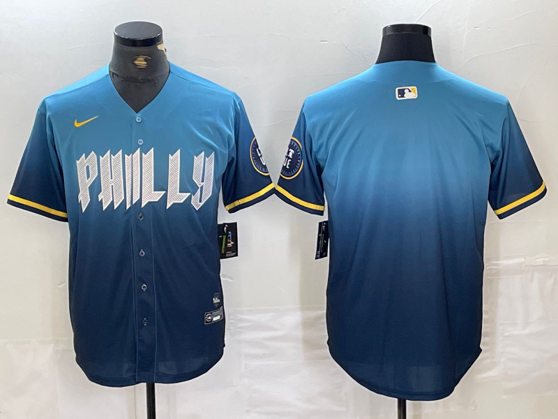 Men's Philadelphia Phillies Blank Blue 2024 City Connect Limited Stitched Jersey