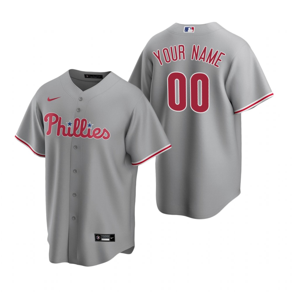 Men's Philadelphia Phillies Custom Nike Gray Stitched MLB Cool Base Road Jersey