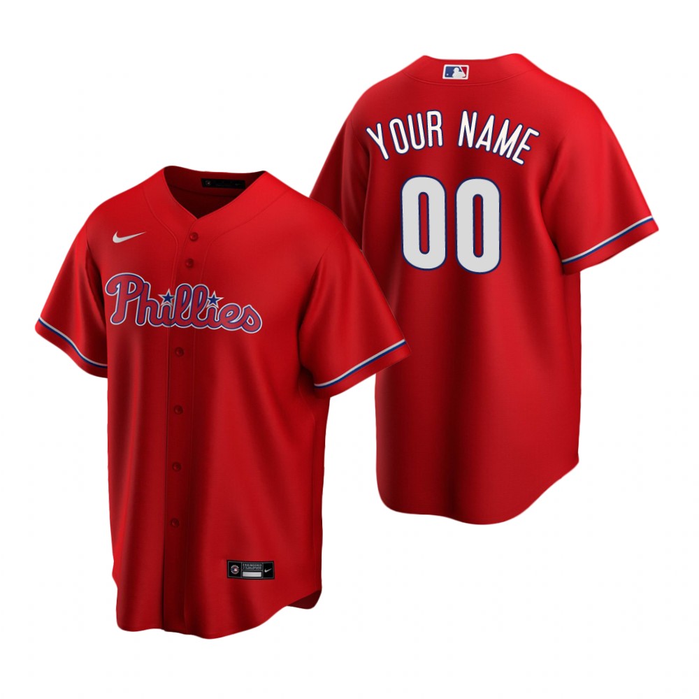 Men's Philadelphia Phillies Custom Nike Red Stitched MLB Cool Base Jersey