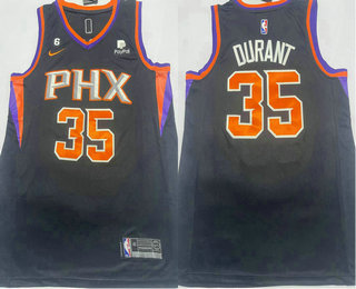 Men's Phoenix Suns #35 Kevin Durant Black 6 Patch Sponsor Icon Swingman Jersey