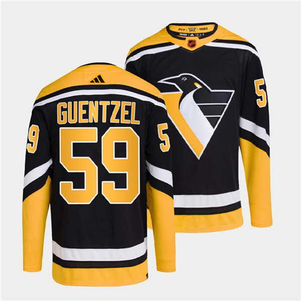 Men's Pittsburgh Penguins #59 Jake Guentzel Black 2022 Reverse Retro Stitched Jersey