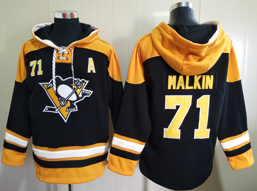 Men's Pittsburgh Penguins #71 Evgeni Malkin Black All Stitched Hooded Sweatshirt Ageless Must-Have Lace-Up Pullover Hoodie
