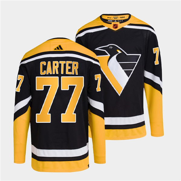 Men's Pittsburgh Penguins #77 Jeff Carter Black 2022 Reverse Retro Stitched Jersey
