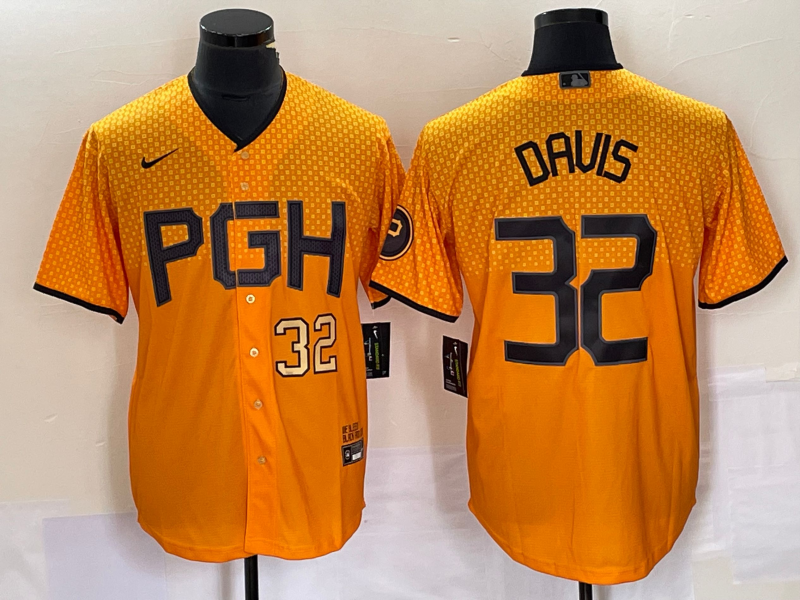 Men's Pittsburgh Pirates #32 Henry Davis Number Yellow 2023 City Connect Stitched Jersey