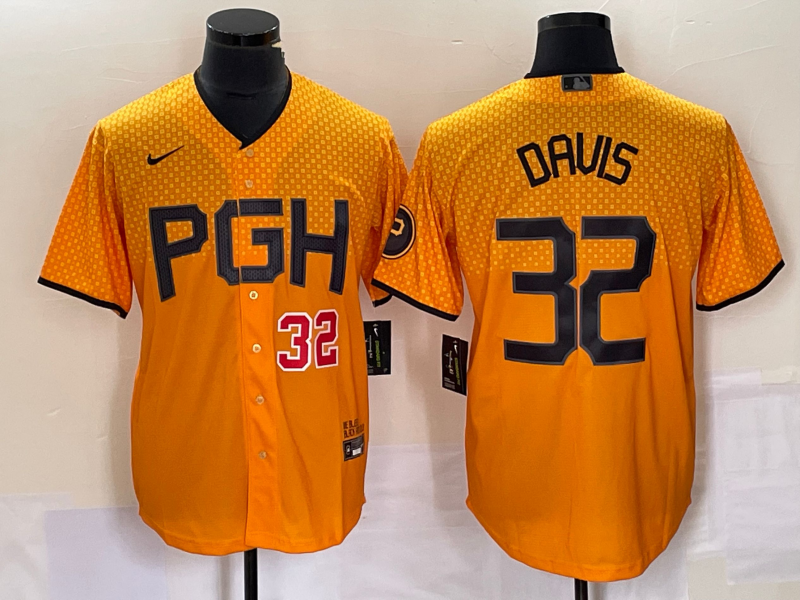 Men's Pittsburgh Pirates #32 Henry Davis Number Yellow 2023 City Connect Stitched Jersey1