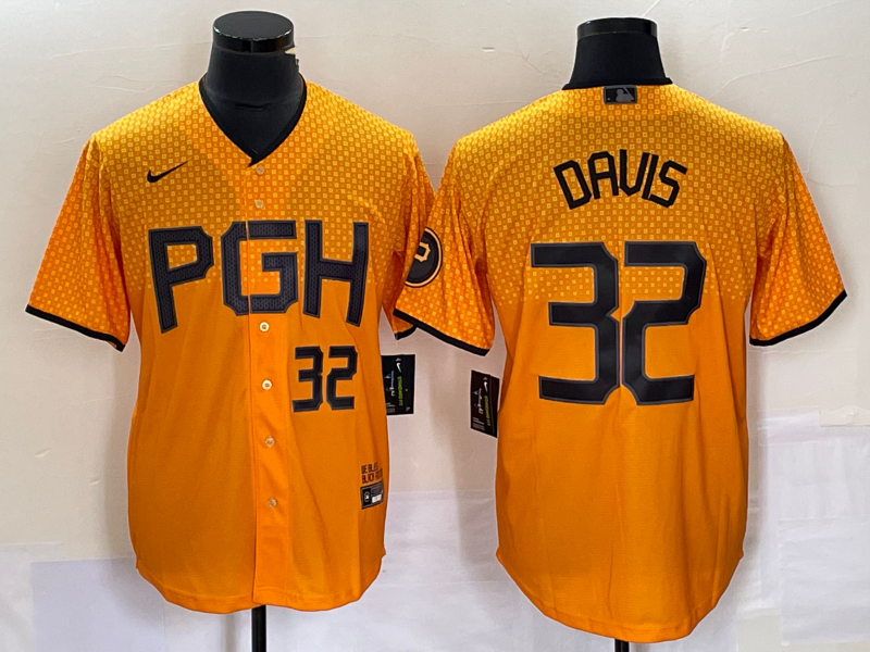 Men's Pittsburgh Pirates #32 Henry Davis Number Yellow 2023 City Connect Stitched Jersey2