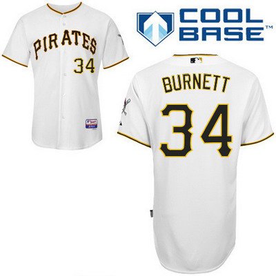 Men's Pittsburgh Pirates #34 A. J. Burnett White Jersey