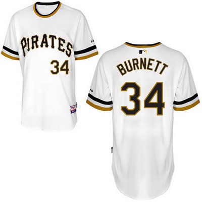Men's Pittsburgh Pirates #34 A. J. Burnett White Pullover Jersey