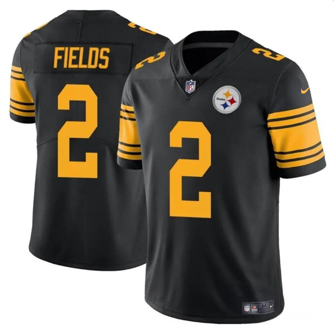 Men's Pittsburgh Steelers #2 Justin Fields Black Color Rush Vapor Limited Football Stitched Jersey