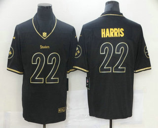 Men's Pittsburgh Steelers #22 Najee Harris Black 100th Season Golden Edition Jersey