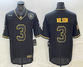 Men's Pittsburgh Steelers #3 Russell Wilson Black Gold 2020 Salute To Service Stitched NFL Nike Limited Jersey