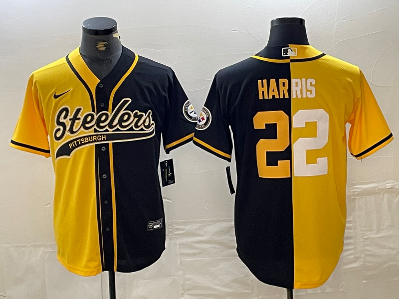 Men's Pittsburgh Steelers #32 Franco Harris Yellow Black Split With Patch Cool Base Stitched Baseball Jersey