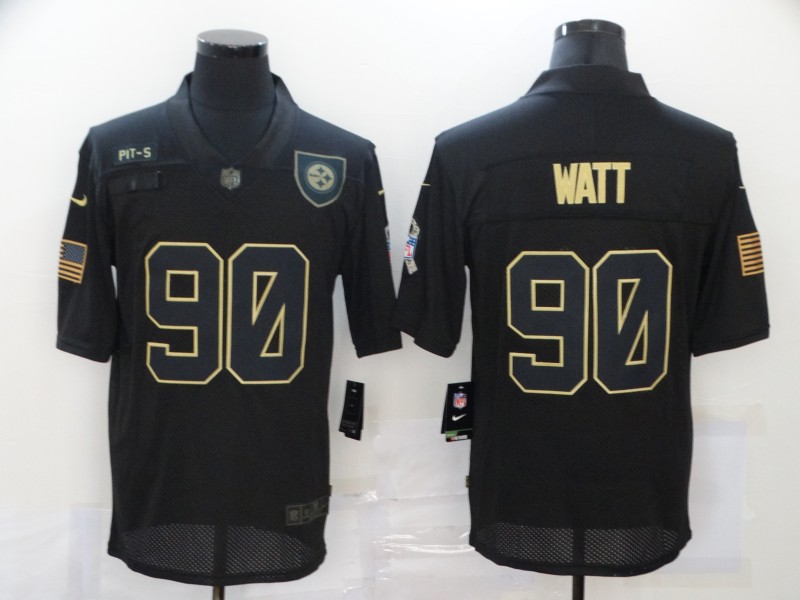 Men's Pittsburgh Steelers #90 T. J. Watt Black 2020 Salute To Service Stitched NFL Nike Limited Jersey