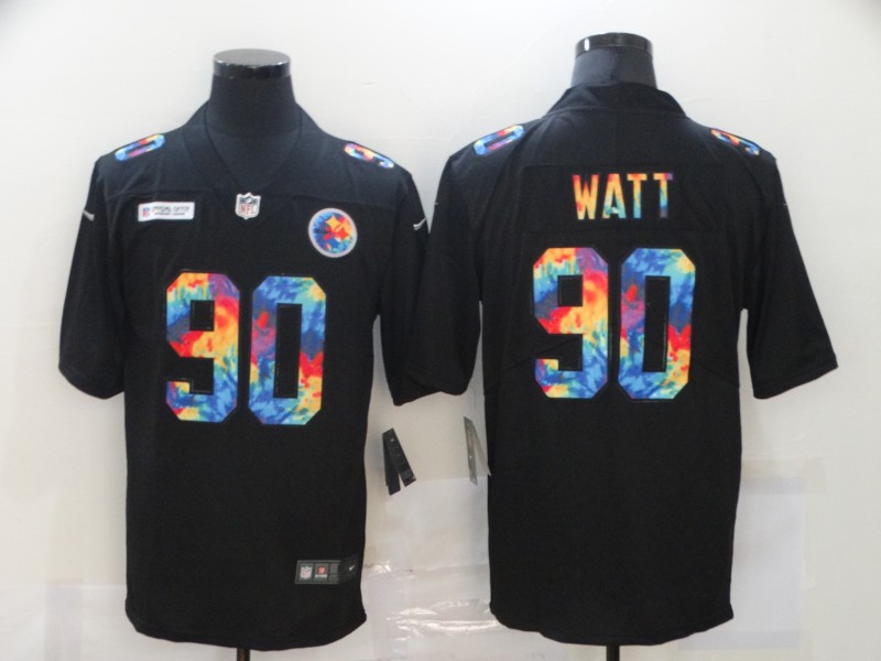 Men's Pittsburgh Steelers #90 T. J. Watt Multi-Color Black 2020 NFL Crucial Catch Vapor Untouchable Nike Limited Jersey