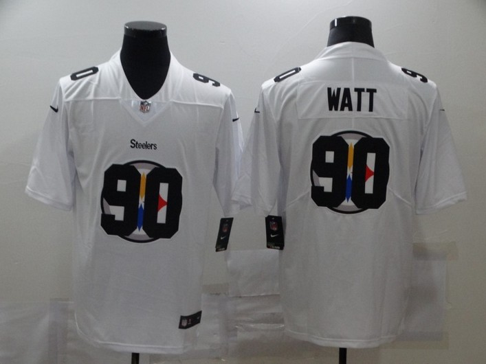 Men's Pittsburgh Steelers #90 T. J. Watt White 2020 Shadow Logo Vapor Untouchable Stitched NFL Nike Limited Jersey