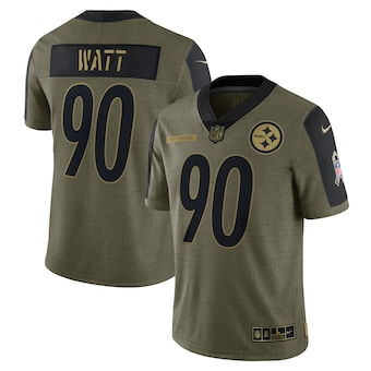 Men's Pittsburgh Steelers #90 T.J. Watt Nike Olive 2021 Salute To Service Limited Player Jersey