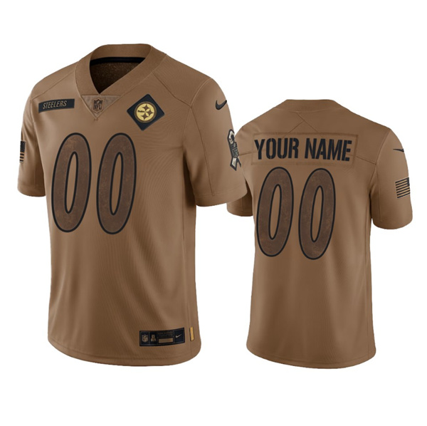 Men's Pittsburgh Steelers Active Player Custom 2023 Brown Salute To Setvice Limited Football Stitched Jersey