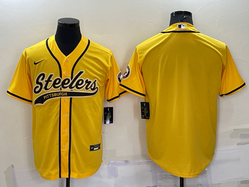 Men's Pittsburgh Steelers Blank Yellow With Patch Cool Base Stitched Baseball Jersey