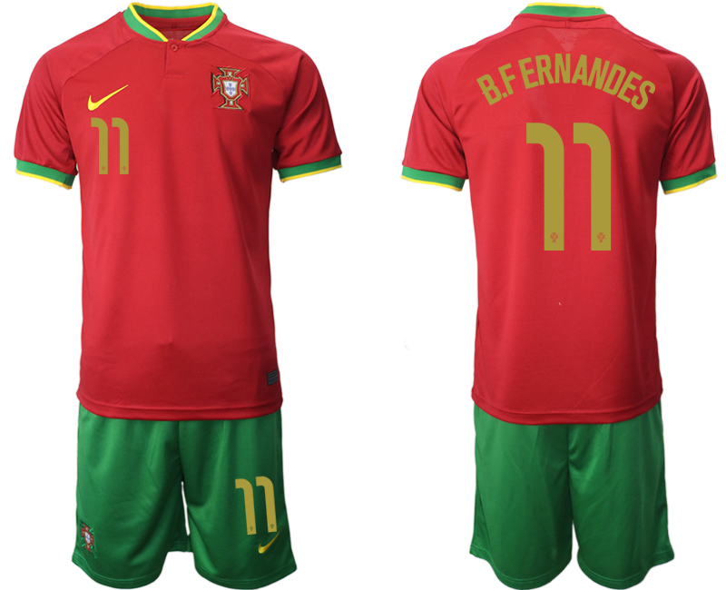Men's Portugal #11 B.Fernandes Red Home Soccer 2022 FIFA World Cup Jerseys