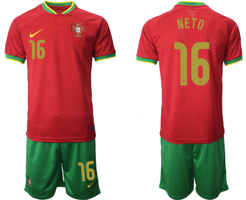 Men's Portugal #16 Neto Red Home Soccer 2022 FIFA World Cup Jerseys