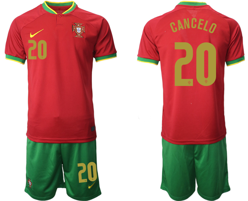 Men's Portugal #20 Cancelo Red Home Soccer 2022 FIFA World Cup Jerseys