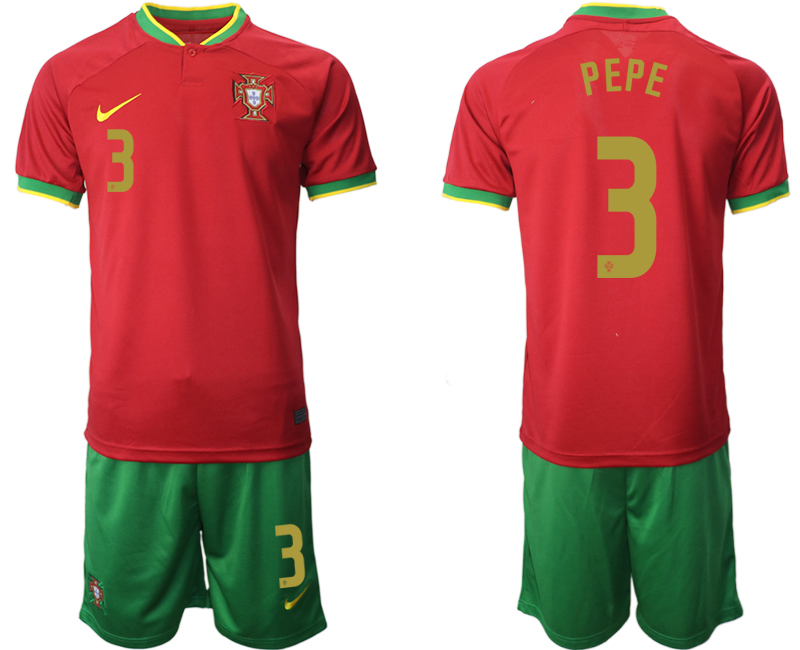 Men's Portugal #3 Pepe Red Home Soccer 2022 FIFA World Cup Jerseys