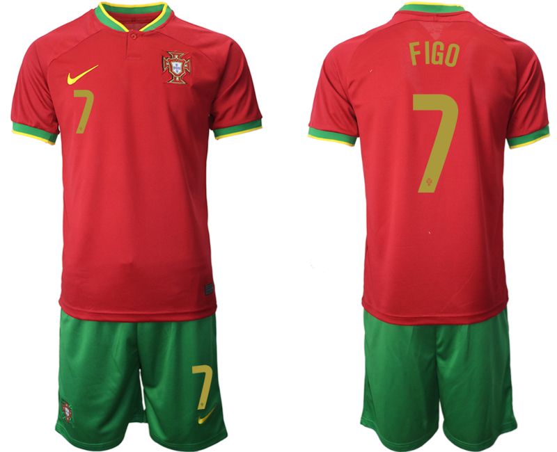 Men's Portugal #7 Figo Red Home Soccer 2022 FIFA World Cup Jerseys