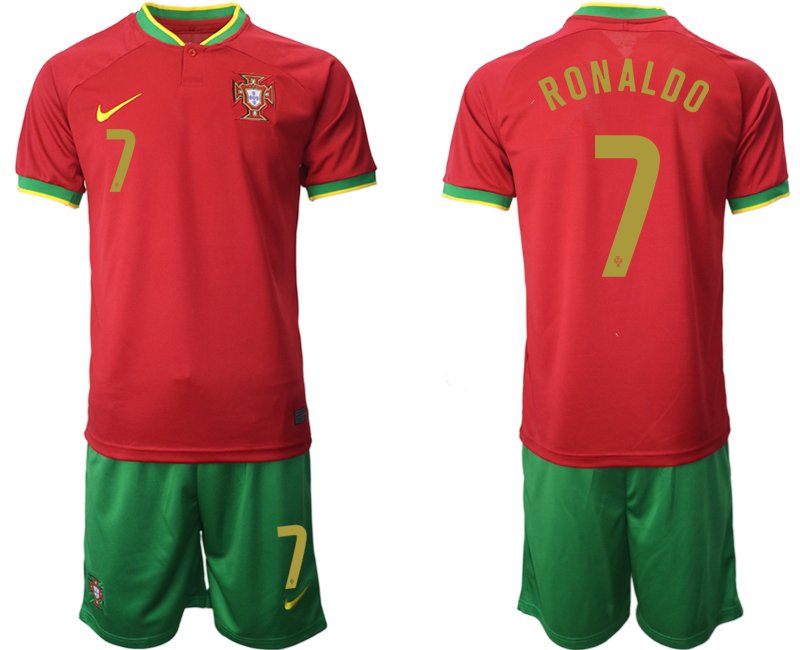 Men's Portugal #7 Ronaldo Red Home Soccer 2022 FIFA World Cup Jerseys