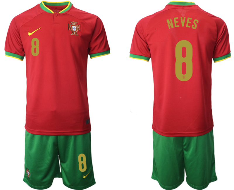 Men's Portugal #8 Neves Red Home Soccer 2022 FIFA World Cup Jerseys