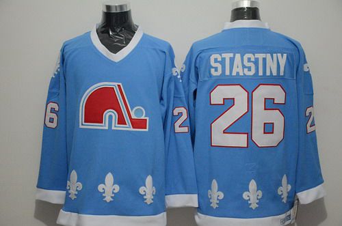 Men's Quebec Nordiques #26 Peter Stastny Light Blue CCM Vintage Throwback Jersey