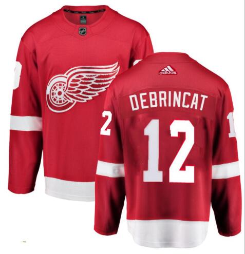 Men's Red Wings #12 ALEX DeBrincat Home Red Authentic Stitched Hockey Jersey