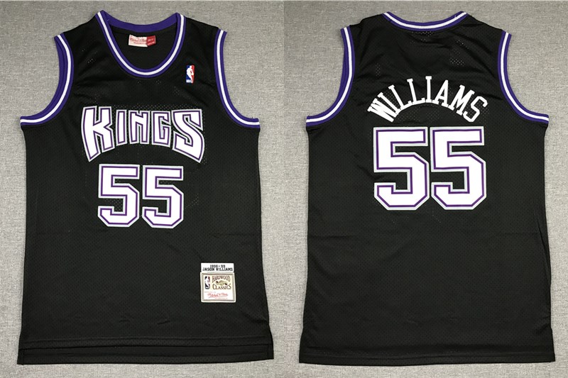 Men's Sacramento Kings #55 Jason Williams 1998-99 Black Hardwood Classics Soul Swingman Stitched NBA Throwback Jersey
