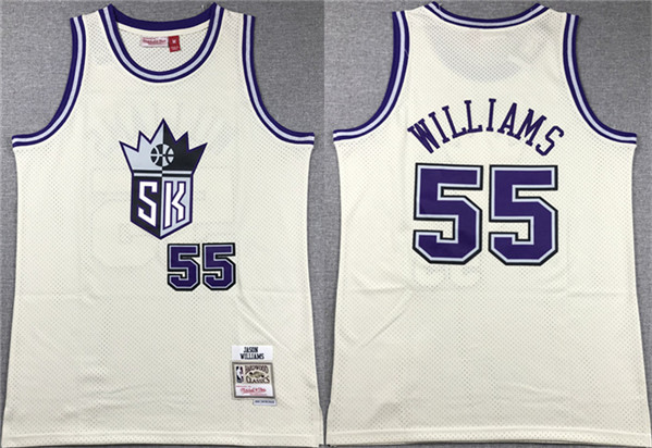 Men's Sacramento Kings #55 Jason Williams White Throwback Stitched Jersey